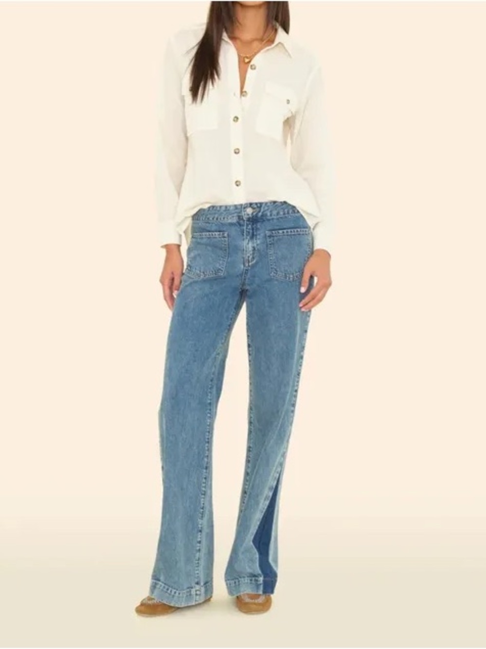 NWOT XiRENA Ines Pants Denim Blue Jeans Wide Leg Mid Rise Women's Size 25